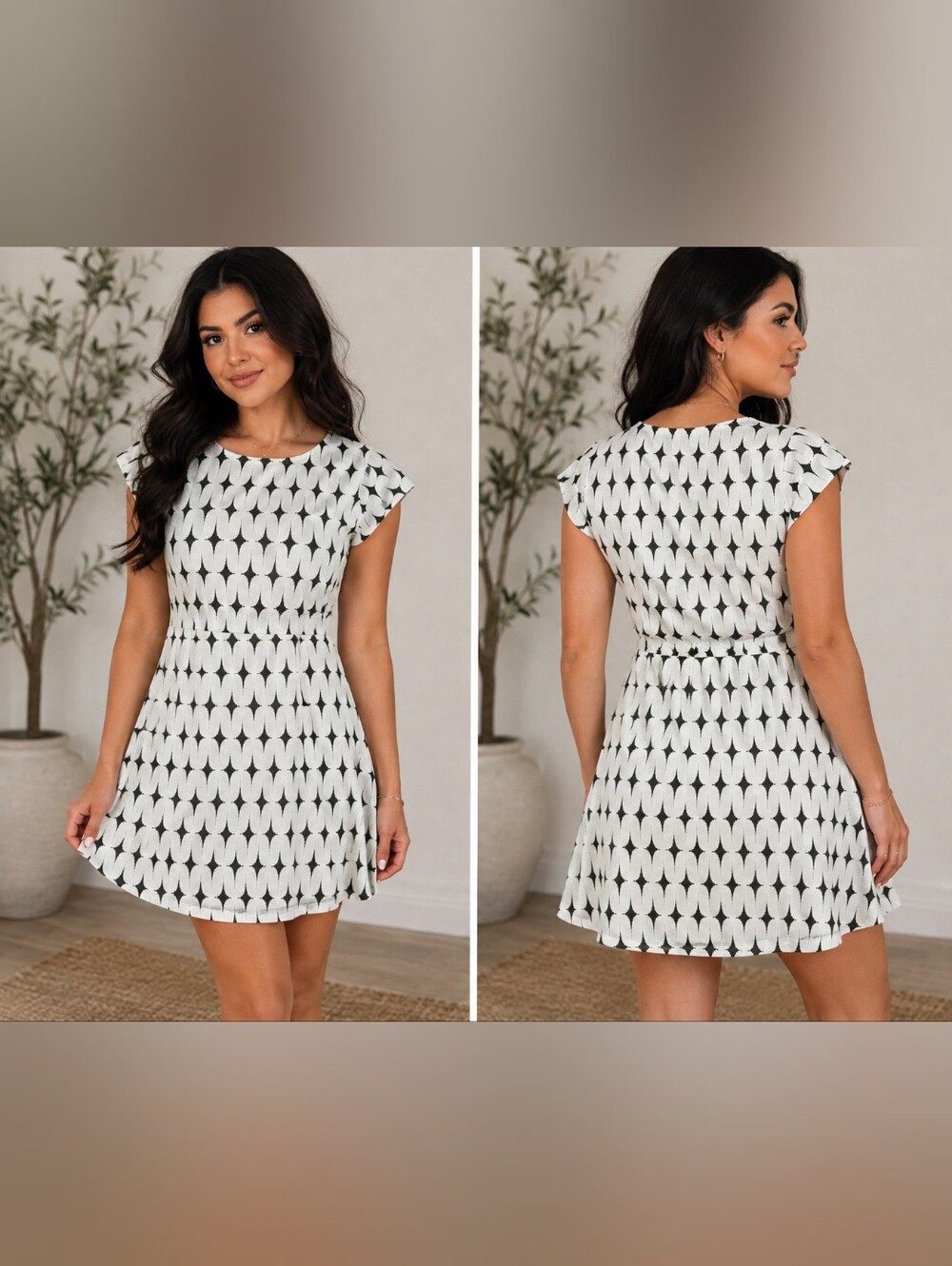 Renee C. Black & White Geometric Fit-and-Flare Dress